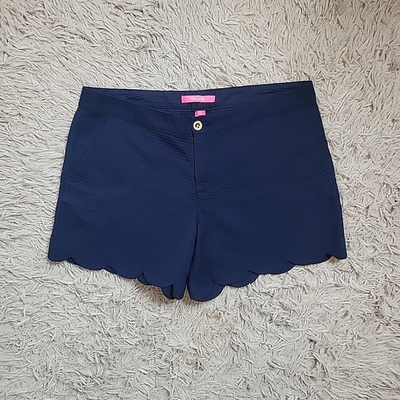 Lilly Pulitzer Pants - Lilly Pulitzer Shorts Buttercup Navy Blue Scallop Hem Size 12 Preppy Quiet Lux